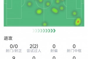 维尔茨本场数据：5次关键传球，8次对抗4次成功，2次成功过人